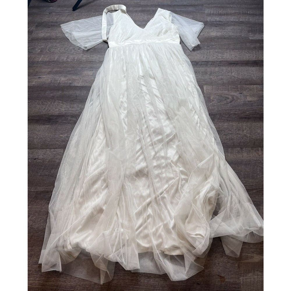 Anaya with love Womens 6 Bridesmaid White Dress Flutter Sleeve Maternity L2